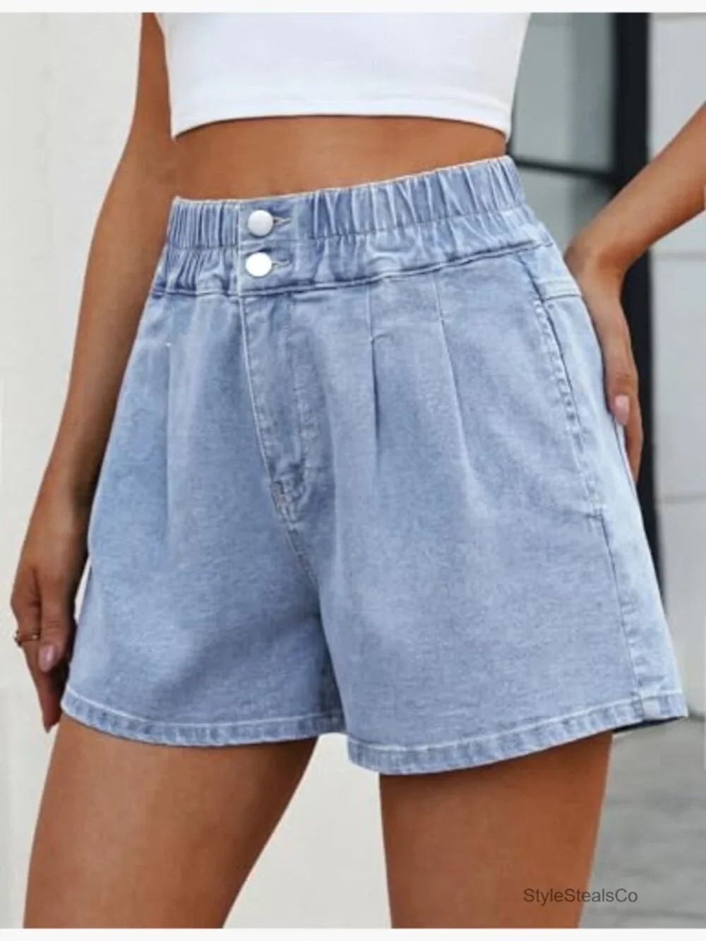 Womens High Waisted Baggy Wide Leg Denim Shorts with Pockets Trendy